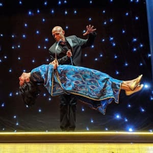 Woman levitating at magic's theater museum