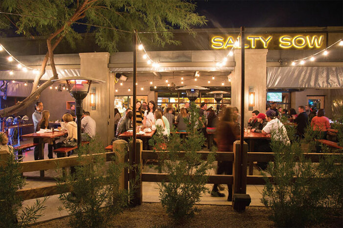 Outdoor patio of Salty Sow in Austin, Texas