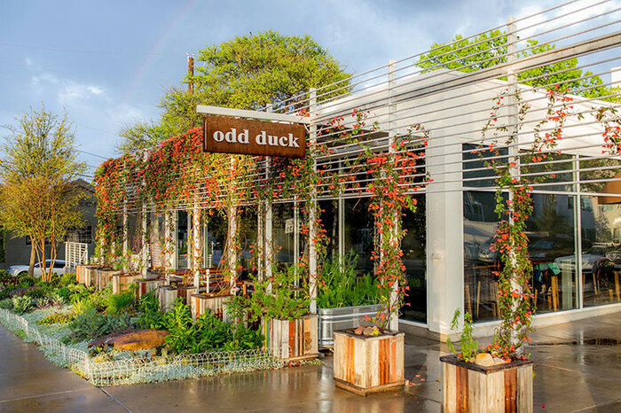 Outside view of Odd Duck restaurant off South Lamar in Austin, Texas